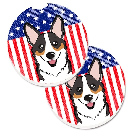 Carolines Treasures American Flag and Tricolor Corgi Set of 2 Cup Holder Car Coaster BB2185CARC
